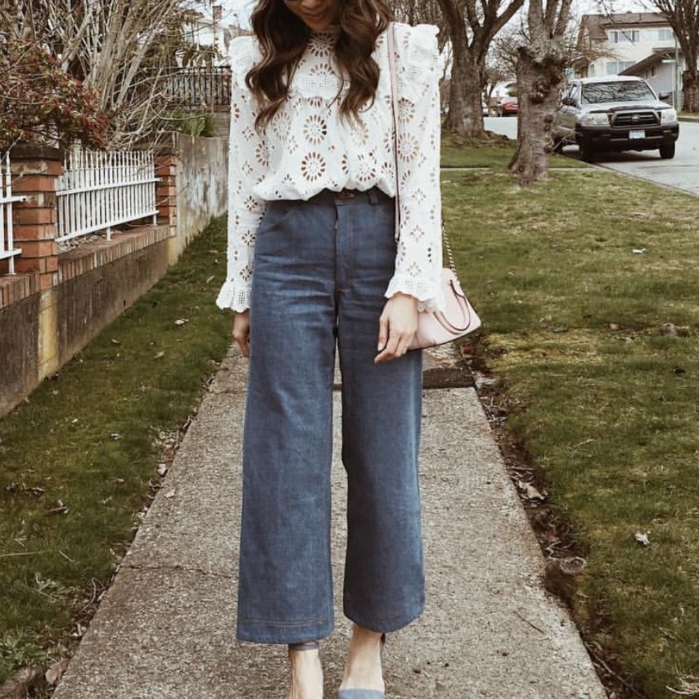 Zara long sleeve eyelet top